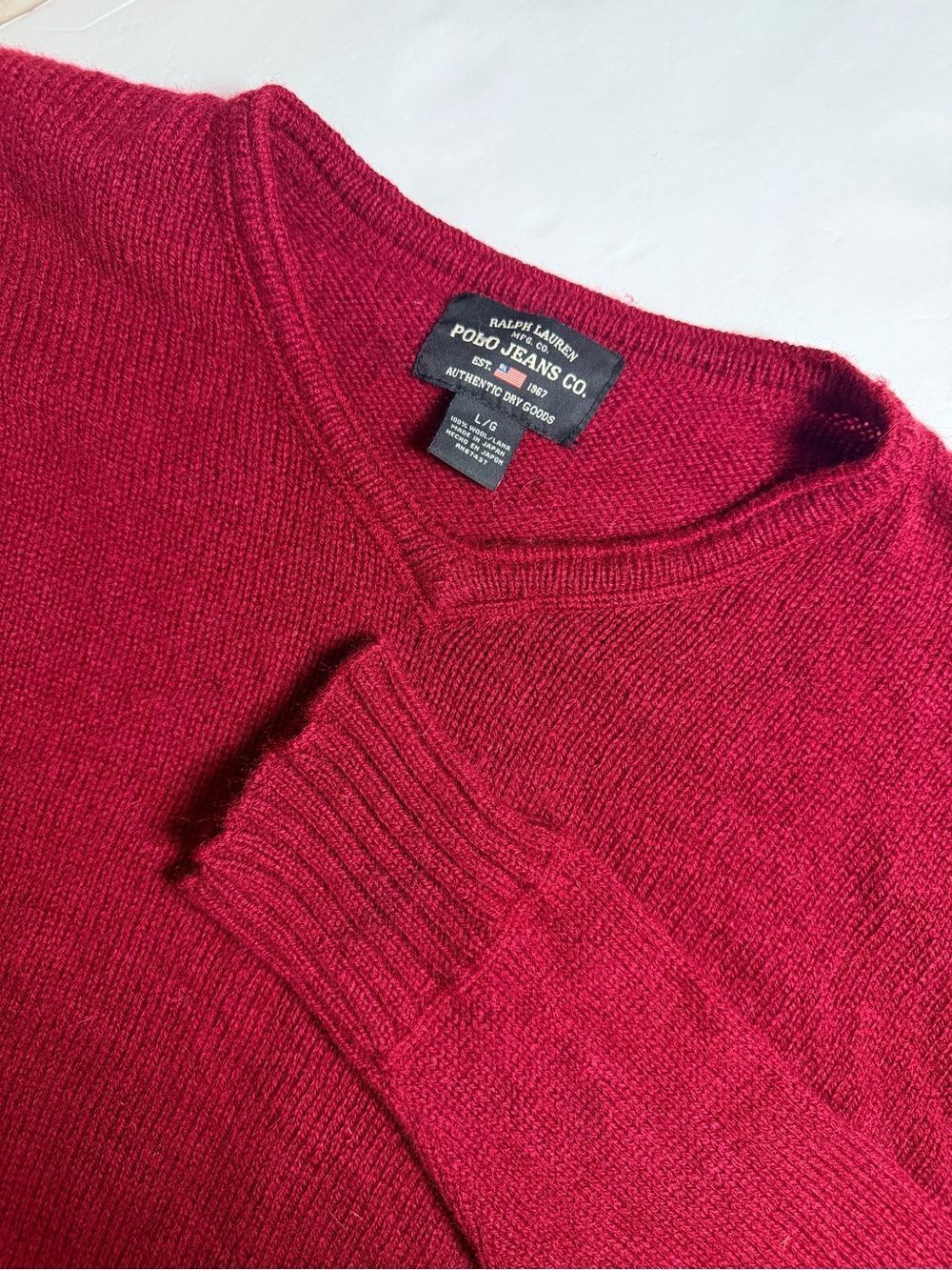 Vintage Ralph Lauren Polo Jean Co Men Wool V-Neck Sweater Large Red Vtg